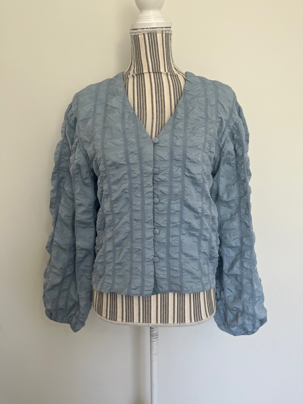 ASOS - Dusty Blue Textured V-Neck Button Front Top